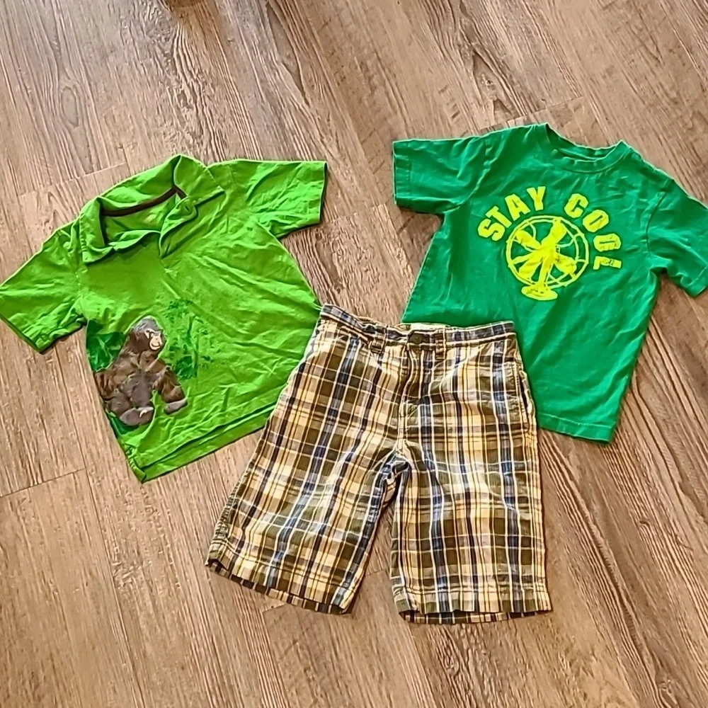 Children's Place/Carter Gorilla Polo/Stay Cool Shirt with Plaid Shorts Size 7